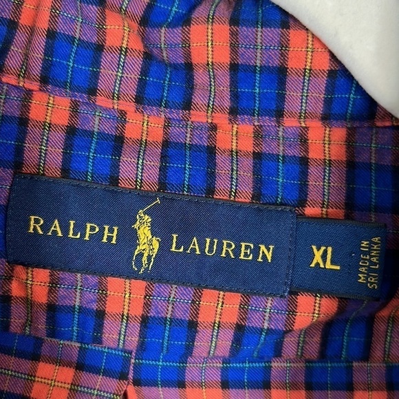 Ralph Lauren Orange And Blue Flannel Style Button Down Top Size XL - Picture 4 of 4